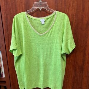 Chico's Lime Green Short Sleeve V-Neck Top